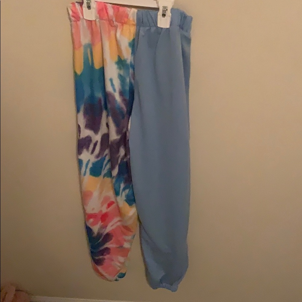Half blue and half tie dye joggers
